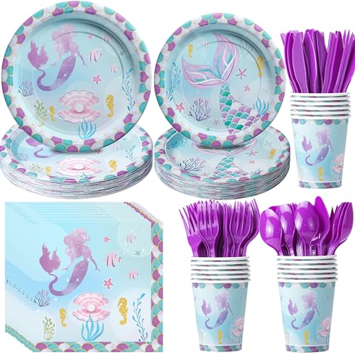 Naiwoxi NWX110 Mermaid Birthday Decorations Tableware Girls - Mermaid Birthday Party Supplies, Paper Plates cover