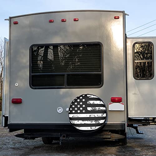 Image of Black and White American Flag Spare Tire Cover Dust-Proof Wheel Tire Cover Fit Trailer, RV, SUV and Many Vehicle 17 Inch
