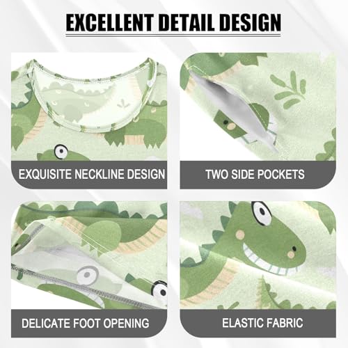 ALAZA Cute Crocodile Green Pajamas Set Short Sleeve Cotton Sleepwear Summer Pjs 2 Piece 5-14Y4