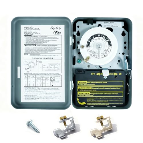 T101 24-Hour Mechanical Timer, 40 A 120V SPST Switch, 12 ON/Off Operations, Heavy-Duty Design for Lighting, Fans and Water Heaters，Indoor Use Only
