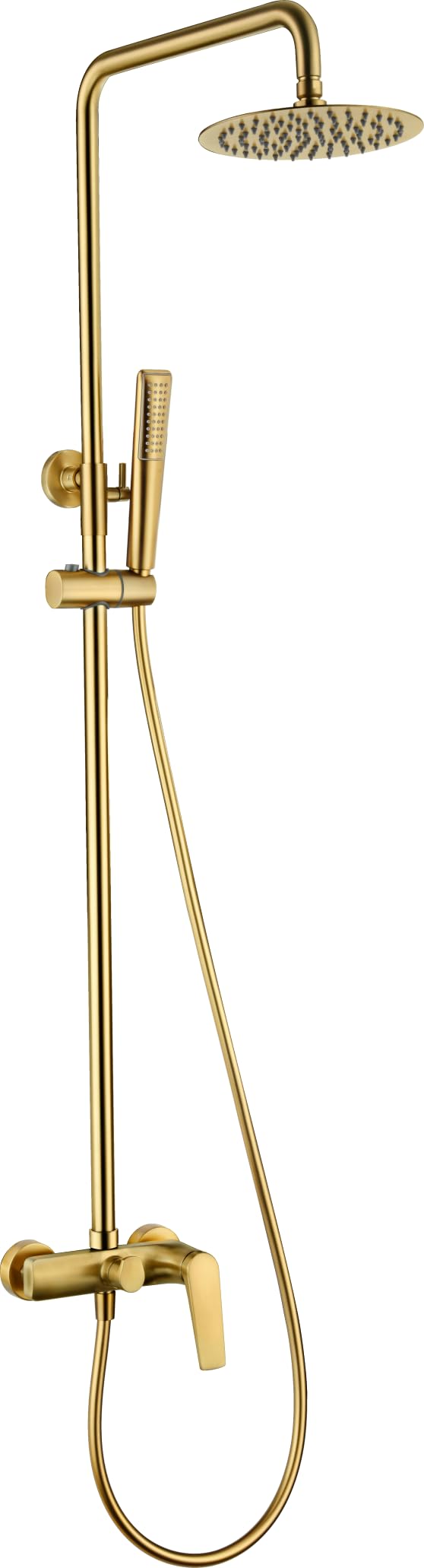 IMEX - Columna Ducha Oro Cepillado con Grifo | Conjunto de Ducha Monomando con Alcachofa y Rociador Antical | Griferia en Latón y Acero Inox S.304 con Barra Extensible | Serie Delos