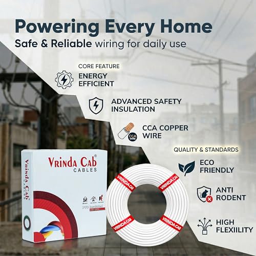 Image of VRINDA White 1.5MM CCA Single Core PVC Insulated Electrical Wire, 45 Meter Roll for Home, Office and Shop Wiring