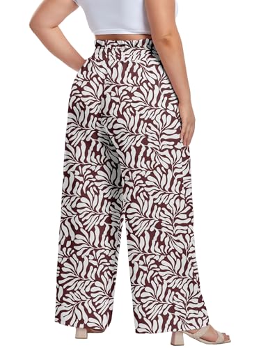 Image of OLRIK Women's Plus Size Pants Adjustable High Waisted Wide Leg Palazzo Pants Casual Trousers with Pockets Spring Clothes