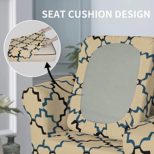 Image of Easy-Going 4 Pieces Stretch Sofa Cover for 3 Cushion Couch Washable | Sofa Slipcover for Stretch 3 Separate Sectional Cushion Couch - Furniture Protector for Pets, Kids Quatrefoil /Beige