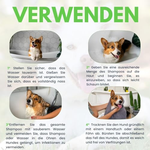 PLANTAWA - Aloe Vera Hundeshampoo 1L | Hundeshampoo für empfindliche Haut und Dermatitis | Anti-Irritation Action Allergenfrei, Parabenfrei, 100% Vegan mit natürlichen Extrakten