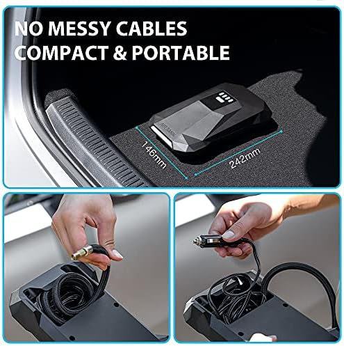 AIRBANK Electric Car Tyre Inflator Air Compressor, Compact Portable Car Tyre Pump with LED Light, 150 PSI Auto Inflator, Easy and Fast Tyre Pump for Car Tyre, Bike, Motorbike, and Other Inflatables K2