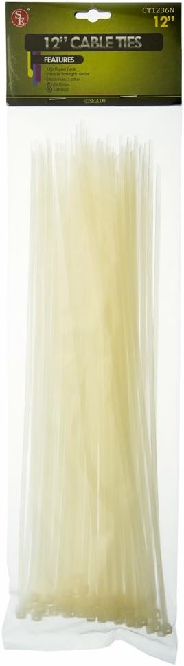 SE 12" White Cable Ties with 40-lb. Tensile Strength (100 Count) - CT1236N
