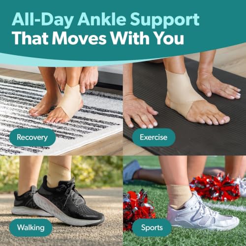 Image of BraceAbility Elastic Ankle Support Brace - Lightweight Slip on Foot and Ankle Compression Sleeve for Gymnastics, Dance, Sports, Running, Exercise, and Sprained Ankle Swelling for Women and Men (Teal, Medium)