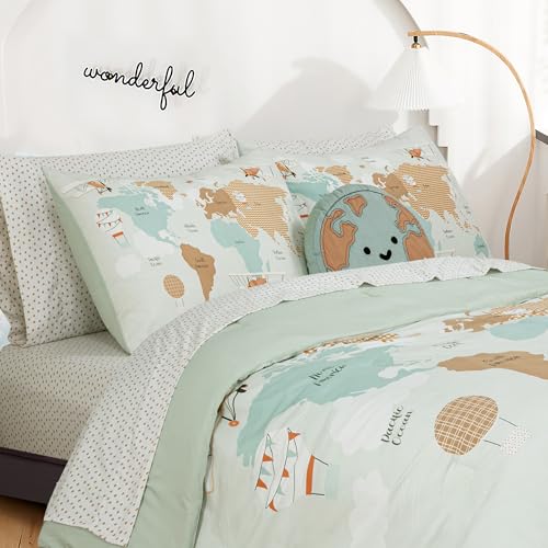Image of Royale Linens BIAB Printed Bedding Set - 100% Microfiber Ultra-Soft 1 Comforter & 2 Standard Pillow Sham - Queen Size - Lightweight, Durable & Easy Care Bedding for All Seasons (EXPLORER Queen, Multi)