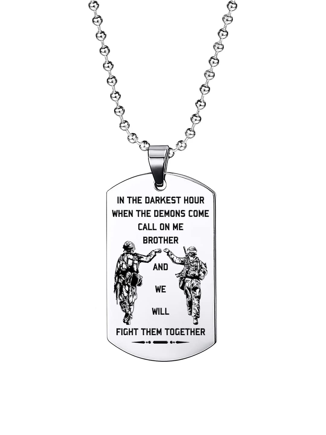 Pendant for Men and Boys Silver Dog Tag for Men Stainless Steel Pendant Chain for Men Inspirational Words We Will Fight Them Together Pendants for Men | Birthday Gift for Men and Boys