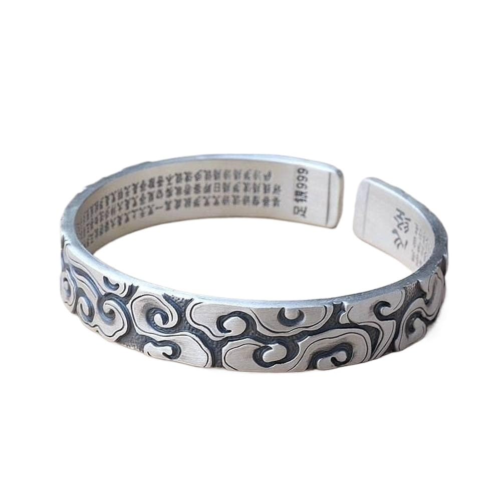 Bracciale in argento, bracciale rigido alla moda, braccialetto in argento 999 con parole buddiste a forma di nuvola, braccialetto aperto, braccialetto vintage unisex in argento, i braccialetti possono