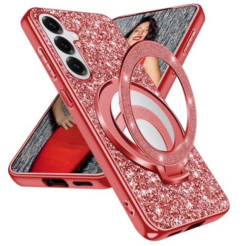 Coque en silicone pour Samsung Galaxy S25 Plus luxe rouge pailleté