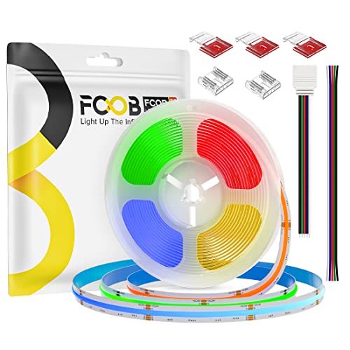 FCOB COB RGBWW Striscia LED Flessibile Alta densità RGB+W(2700K) 5M 896LEDs/m DC24V 12mm Ampiezza CRI90+ IP30 Multicolore Dimmerabile per decorazioni DIY(Controllore＆alimentatore non inclusi)
