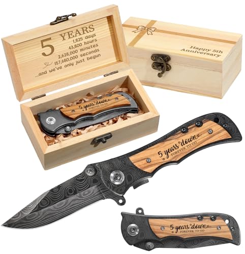 Lanties 5 Year Anniversary Keepsake Gifts for Him Engraved Pocket Knife with Gift Box Happy Tin Anniversary Customized Wedding Birthday Father's Day Gifts for Men Husband