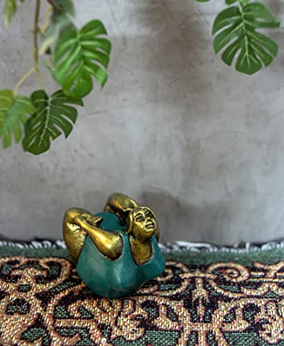 Estatua Decorativa Mujer Yoga Pose Resin Verde Dorado 4" miniatura 4
