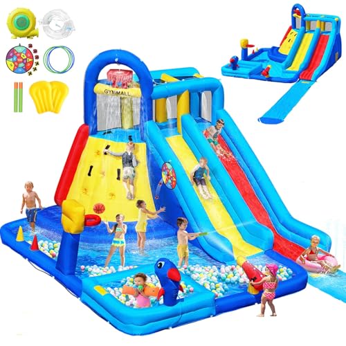 GYMMAL Château Gonflable avec Mur d'escalade, Double Toboggan et Piscine - Structure Gonflable Résistante, Air de Jeux Extérieur/Intérieur, pour Enfants de...