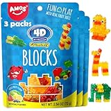 AMOS 3D Fruchtgummis Süßigkeiten Blöcke & Bausteine,4 Geschmacks (Erdbeere & Zitrone & Blaubeere & Apfel), Weihnachten Süßigkeiten Christmas Sweets Süßes 64 g/Beutel – 3 Beutel