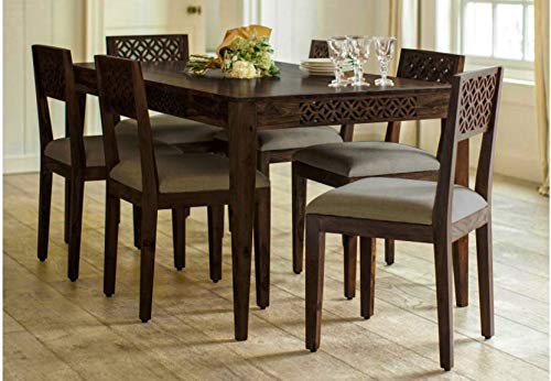 Image of SHRI MINTU'S ART Solid Sheesham Wood Dining Table 6 Seater | Six Seater Dinning Table with 6 Chairs for Home | Dining Room Sets for Kitchen & Restaurants | Chairs with Cushion | Rosewood, Walnut