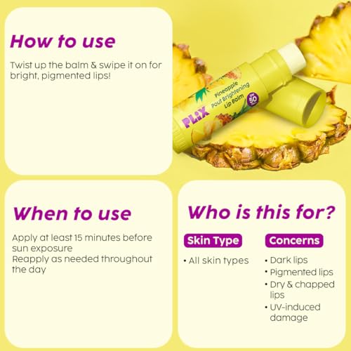 Image of PLIX - THE PLANT FIX Pineapple Brightening Lip Balm with SPF 50 | Kojic Acid & Vitamin C | SPF 50 PA ++ | Fades Pigmenation | Brightens Dark Lips | Sun Protection | Dermatogically Tested | 4g | Pack of 2