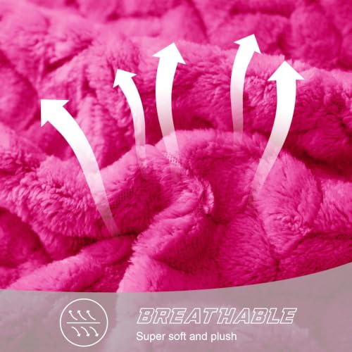 Image of Exclusivo Mezcla Fleece Throw Blanket for Couch Sofa, 50 inchx70 inch, Hot Pink | Oversized Soft Cozy Fluffy Blankets for Summer, Decorative Plush Flannel Throws for Living room, Bedroom with Leaves Pattern