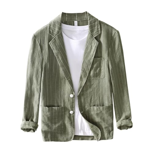 Men's Blazer Linen Striped Suit Jacket Loose Lightweight Sport Coats Stylish Daily Suits