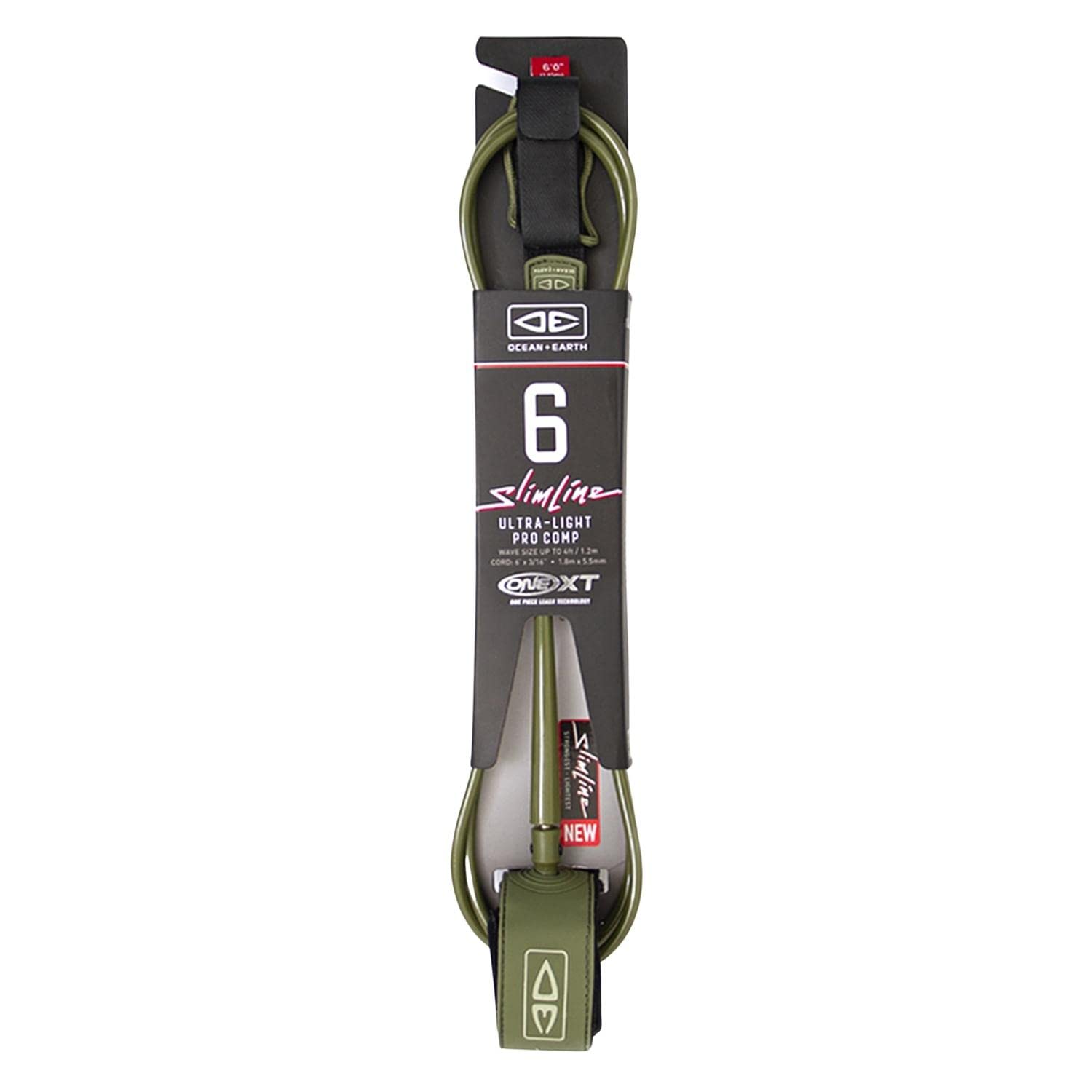 2026 Ocean and Earth Slim Line One-Xt Light Weight Comp Surfboard Leash - Olive