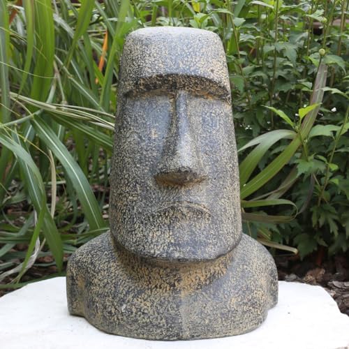 Oriental Galerie Osterinsel Moai Kopf Stein Steinfigur Gartenfigur Lavastein Figur Statue Steinguss Frostsicher für innen und außen 30 cm