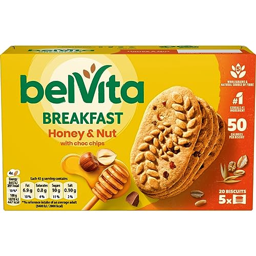 Belvita Honey & Nut with Chocolate Chips Cereal Snack Bars with 5 Wholegrains Multipack 225 g (5 x 45 g)