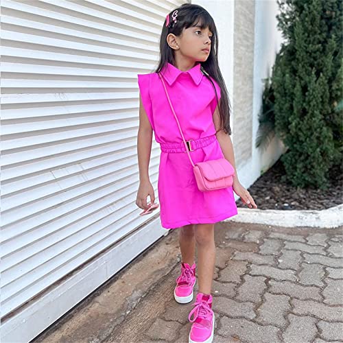 Little Medium Child Girls Summer Dress Sleeveless Solid Color Lapel Collar Waist Casual Dress Girl Sweatshirt3