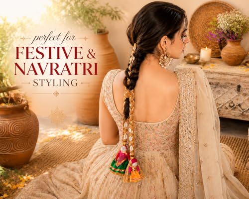Image of Zippy Flora Desi Jodi Parandi (Brown) | Handmade Boho Traditional Hair Accessory | Elegant Braided Parandi with Tassels & Shell Embellishments | 22-Inch Hair Extension Choti for Curly & Straight Hair | Ethnic Punjabi Style Hair Jewellery for Women & Girls