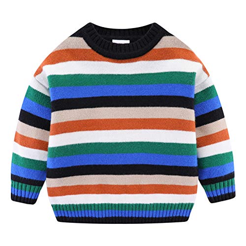 Image of Mud Kingdom Girls Boys Sweaters Rainbow Stripes Crewneck Knit Pullover Fall 2-9 Years