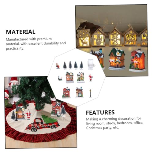 Casas luminosas de resina Veemoon decoradas con luces LED para Navidad pack de 10 unidades 4