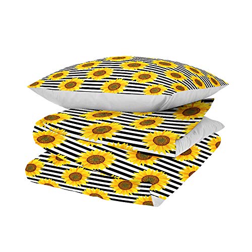 Eub Basic Queen Size Gold Yellow Sunflower Bedding Comforter With 2 Pillowcases Floral Bedding Set For Boys Girls Black And White Stripes Spring Bedding Sets 3 Piece Bedroom Decors #TOP2