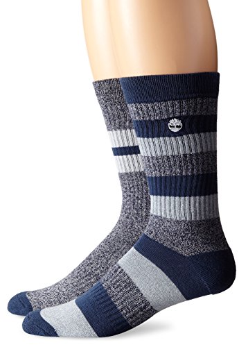 Timberland Men's 2 Pack Rugby Stripe Cotton Crew Sock