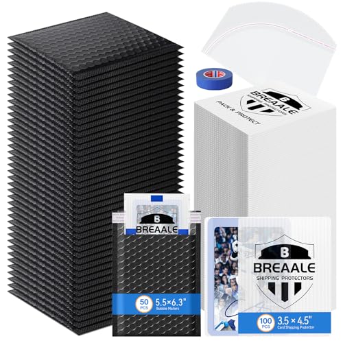 Trading Card Shipping Kit, Includes 100 3.5" x 4.5" Card Shipping Protectors, 50 Envelope Bubble Mailers, 50 Self-Seal Poly Bags, 20M Painter’s Tape for Raw Cards, Toploaders & TCG Singles