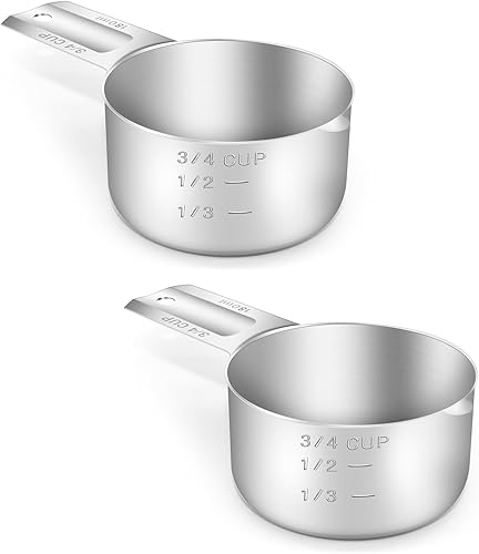 BERYLER Paquete de 2 tazas de 34 tazas (6.1 fl oz  180 cc  6 oz), tazas medidoras de acero inoxidable, taza medidora de metal, utensilios de cocina