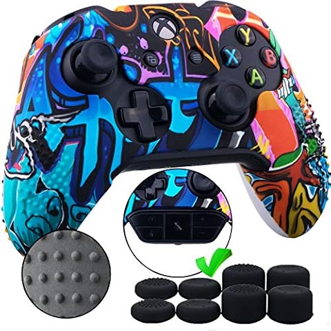 9CDeer Studded Protective Customize Transfer Printing Silicone Cover Skin Case 8 Thumb Grips Caps for Xbox One/S/X Controller Graffiti Compatible with Official Stereo Headset Adapter Cover