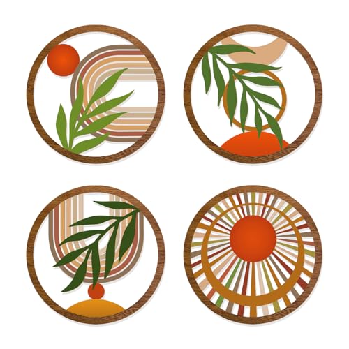 Zzbakress 4 Pcs Boho Wall Decor Rustic Wooden Hollow Bobo