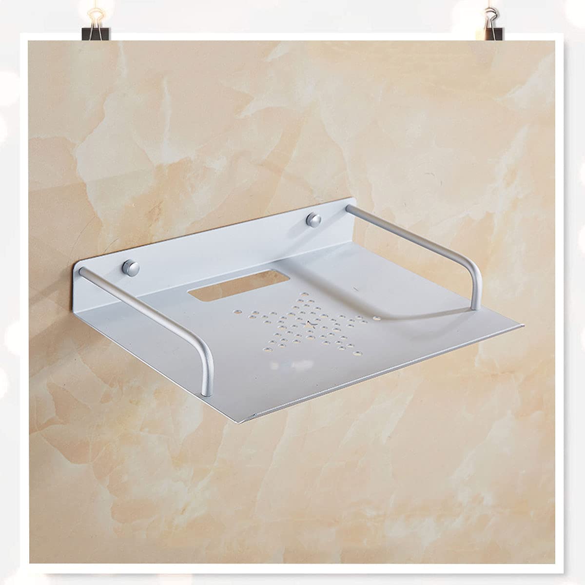 Supporto parete per router Rack – Ripiano in alluminio argentato montato a parete, 23 x 16 cm