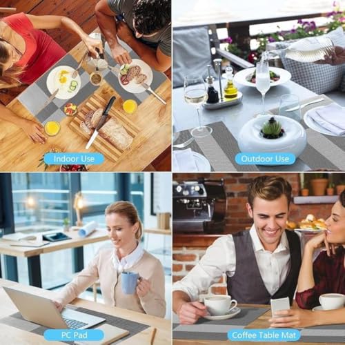 Image of Potency Table Mats Set of 4, Woven Placemate for Dining Table, Heat-Resistant Placemats Stain Resistant Anti-Skid Washable PVC Table Mats, Vinyl Placemats for Dining Kitchen Restaurant Table (L-White)