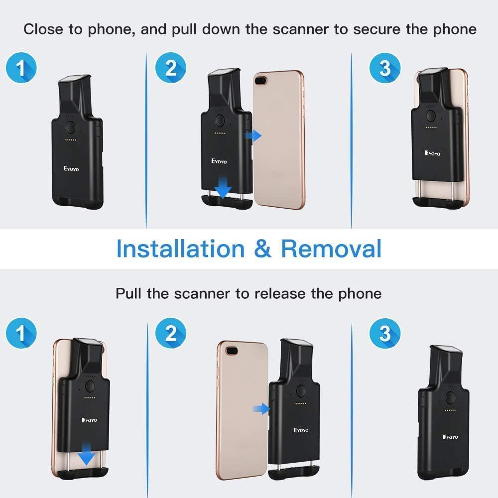 Eyoyo 2D Tragbar Bluetooth Tragbar Barcode Scanner, Back Clip Kabellos 1D Qr Barcode Leser Mit Bluetooth Funktion PDF417 Daten Matrix Code Maxicode Bild Scannen für Smartphone