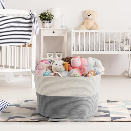 XXXLarge-Blanket-Basket-Living-Room-22-x-22-x-14-Cotton-Rope-Baskets-for-Storage-Large-Woven-Basket-for-Toys-Towels-Pillows-Clothes-Rope-Laundry-Basket-with-Handles-Nursery-Hamper-Bin