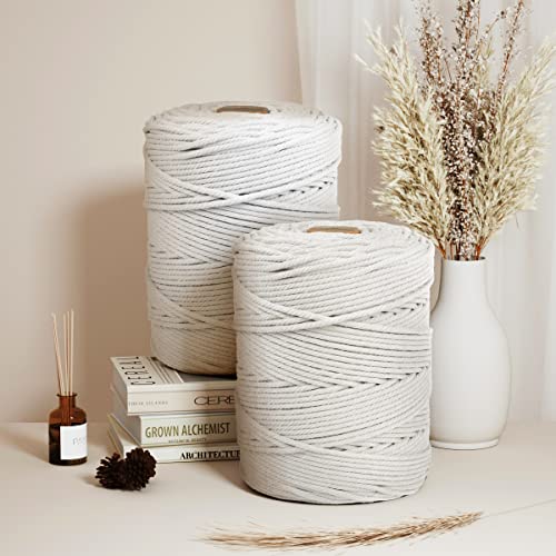 Image of ZUEXT Macrame Cord, Beige White, 5mm x 328yds Cotton String Macrame Yarn