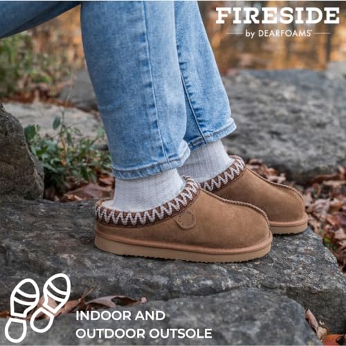 Image of Fireside by Dearfoams Women's Greta Genuine Shearling Clog Slippers, 100% Natural Suede Clogs for Outdoor & Indoor