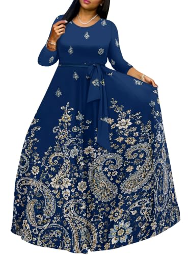 Image of PinkPatty Women's Long Sleeve Maxi Dress Plus Size Casual V Neck Wrap Dress with Pockets&Belt