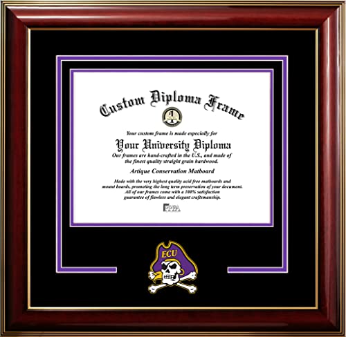 Campus Images East Carolina University Diploma Frame – 11x14 Classic Spirit Logo, Mahogany Wood Finish with Gold Embossed Seal, Graduation Certificate Display