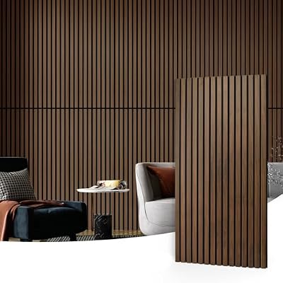 Art3d 4 Pack 47.2 x 23.6in. Wood Slat Acoustic Panels for Wall and Ceiling - 3D Fluted Sound Absorbing Panel with Wood Finish - Dark Walnut