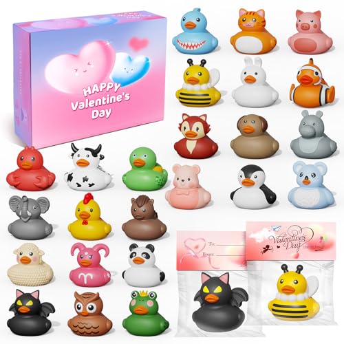 Konijiwa Valentines Day Gifts for Kids Includes 24 Pack Rubber Duck and Valentine Cards, School Valentine's Day Party Exchanges Gifts