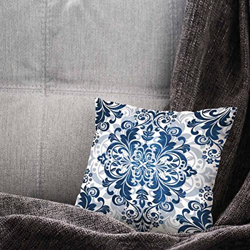 Pehede Throw Pillow Cover White And Blue Damask Floral Baroque Style Pattern Cotton Linen Pillow Case Decorative For Sofa Couch Chair Bedroom 18X18 Inch #TOP3