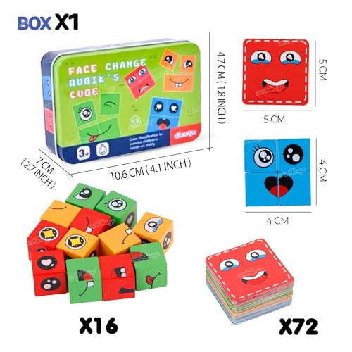 Image of Zest 4 Toyz 72 Pcs Wooden Emoji Face Changing Cube Puzzle Game for Kids Cards Game Face Changing Blocks Game Expression Matching Blocks for Kids Educational Learning Toy (Multicolor) - Age 3+